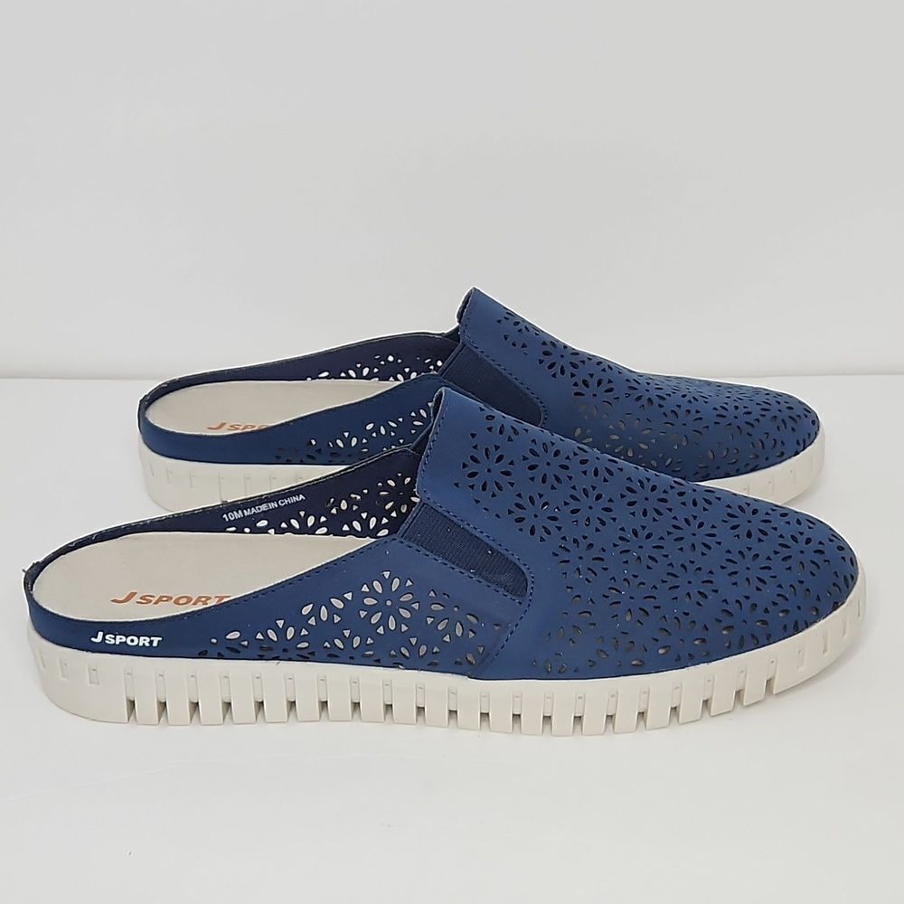 J- sport slip-on floral laser cut out mule shoes - Picture 1 of 8